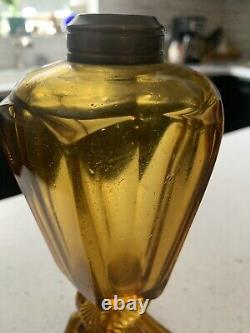 Antique Westmoreland Glass Oil Lamp Font W Fish Base Amber 1920s