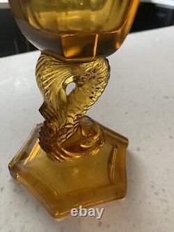 Antique Westmoreland Glass Oil Lamp Font W Fish Base Amber 1920s