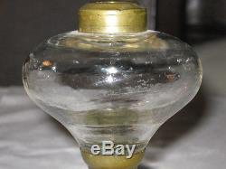 Antique Whale Oil Lamp Light Marble Base Primitive Blown Glass Brass Hardware