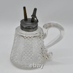 Antique Whale Oil Sparkling Lamp Finger Lamp Cut Glass Dual Burners 1800's