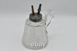Antique Whale Oil Sparkling Lamp Finger Lamp Cut Glass Dual Burners 1800's