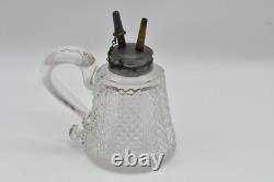 Antique Whale Oil Sparkling Lamp Finger Lamp Cut Glass Dual Burners 1800's