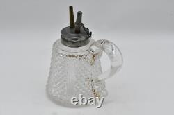 Antique Whale Oil Sparkling Lamp Finger Lamp Cut Glass Dual Burners 1800's