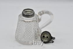 Antique Whale Oil Sparkling Lamp Finger Lamp Cut Glass Dual Burners 1800's