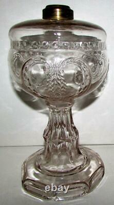 Antique Wheat In Shield EAPG Clear Glass Oil / Kerosene Stand Lamp 1871 THURO