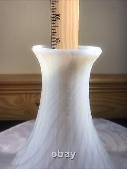 Antique White Opalescent Swirl Glass Ribbed Angle Oil Lamp Chimney Shades 9