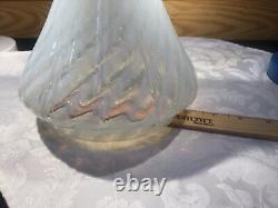 Antique White Opalescent Swirl Glass Ribbed Angle Oil Lamp Chimney Shades 9