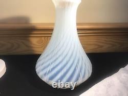 Antique White Opalescent Swirl Glass Ribbed Angle Oil Lamp Chimney Shades 9