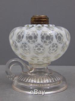 Antique White Opalescent'eason' Footed Finger Kerosene Oil Lamp Strong Color