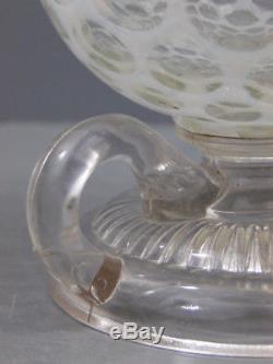 Antique White Opalescent'eason' Footed Finger Kerosene Oil Lamp Strong Color