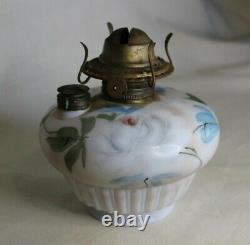 Antique White Rose Parlor Library Oil Lamp Glass Shade Brass Hanging Lamp