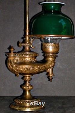 Antique Wild & Wessel Berlin Bronze Harvard Student Oil Lamp Cased Green Shade