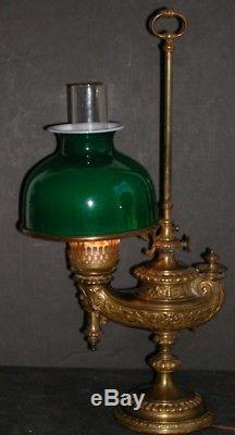 Antique Wild & Wessel Berlin Bronze Harvard Student Oil Lamp Cased Green Shade