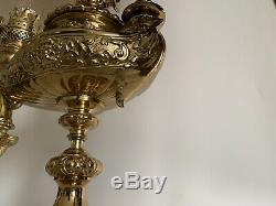 Antique Wild & Wessel W&W 1373 P&A Harvard Student Brass Oil Lamp