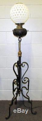 Antique Wrought Iron Brass Oil, Antique Kerosene Piano Lamp