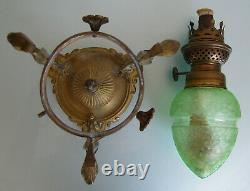 Antique Xix° Baccarat Acid Etched Vaseline Glass Victorian Kerosene Oil Lamp