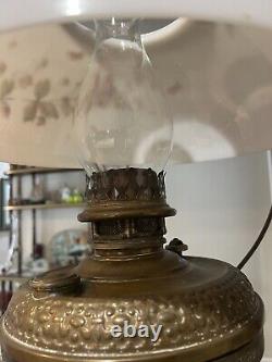 Antique (Year 1893) Brass Hanging Oil Lamp withGlass Shade, 33 High, 16 Widest