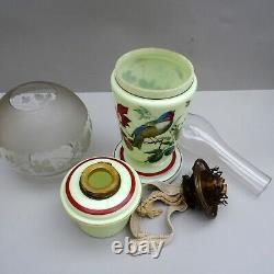 Antique Young's Duplex Oil Lamp Green Opaline Glass with Acid Etched Shade