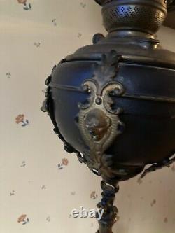 Antique bradley hubbard piano lamp Oil banquet lamp wrought iron impressive NR