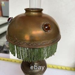 Antique brass beaded jeweled lamp shade small ornate trim #32 french