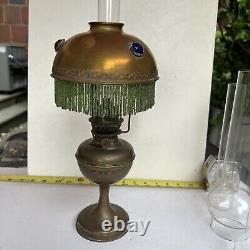 Antique brass beaded jeweled lamp shade small ornate trim #32 french