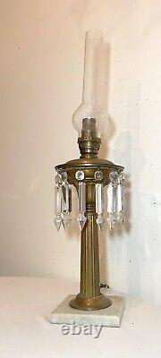 Antique brass crystal glass marble crystal electrified astral oil table lamp