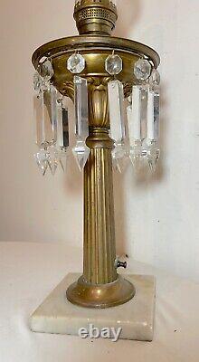 Antique brass crystal glass marble crystal electrified astral oil table lamp