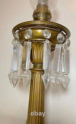 Antique brass crystal glass marble crystal electrified astral oil table lamp