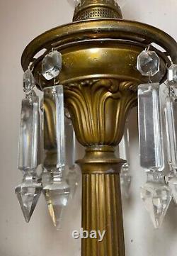 Antique brass crystal glass marble crystal electrified astral oil table lamp