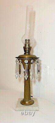 Antique brass crystal glass marble crystal electrified astral oil table lamp