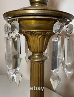 Antique brass crystal glass marble crystal electrified astral oil table lamp