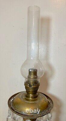 Antique brass crystal glass marble crystal electrified astral oil table lamp