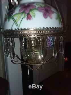 Antique brass hanging oil/kerosene lamp all original not converted