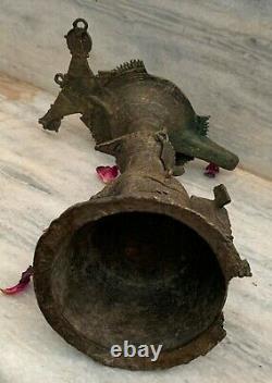 Antique brass oil lamp carved elephant statue old condition traditional dipak