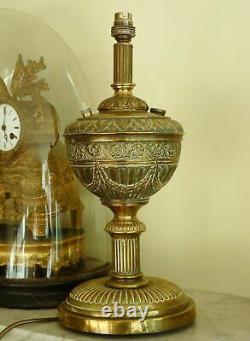 Antique brass table lamp oil lamp style Rewired