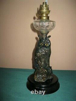 Antique bronze oil lamp owl very rare