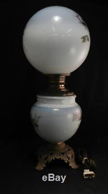 Antique c1880 Gone with the Wind Kerosene Oil LampHand Painted RosesConverted