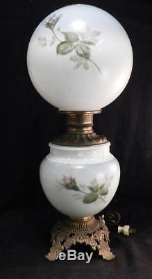 Antique c1880 Gone with the Wind Kerosene Oil LampHand Painted RosesConverted