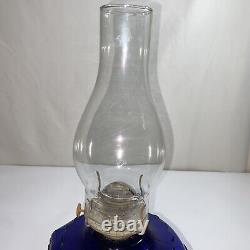 Antique c1880s Cobalt Blue Princess Feather Glass Oil Lamp Eagle Burner