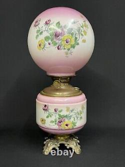 Antique c. 1880-1900 P. L. B. & G. Roses Decor Hand Painted GWTW Banquet Oil Lamp