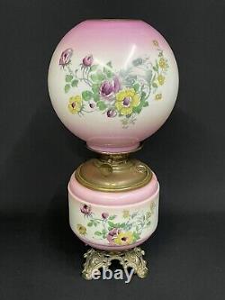 Antique c. 1880-1900 P. L. B. & G. Roses Decor Hand Painted GWTW Banquet Oil Lamp