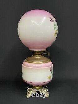 Antique c. 1880-1900 P. L. B. & G. Roses Decor Hand Painted GWTW Banquet Oil Lamp