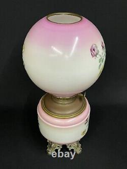 Antique c. 1880-1900 P. L. B. & G. Roses Decor Hand Painted GWTW Banquet Oil Lamp