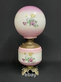 Antique c. 1880-1900 P. L. B. & G. Roses Decor Hand Painted GWTW Banquet Oil Lamp