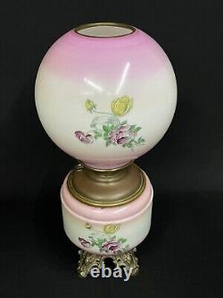 Antique c. 1880-1900 P. L. B. & G. Roses Decor Hand Painted GWTW Banquet Oil Lamp