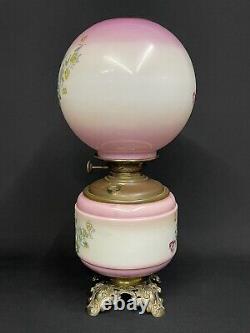 Antique c. 1880-1900 P. L. B. & G. Roses Decor Hand Painted GWTW Banquet Oil Lamp