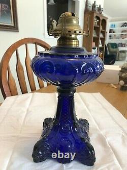 Antique cobalt princess feather lamp