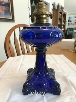 Antique cobalt princess feather lamp