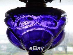 Antique deep purple kerosene'peanut' patterned footed OIL LAMP FREE SHIPPING