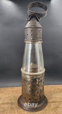 Antique fixed globe wristlet LANTERN huge 16in tall lamp with inner vent UNIQUE
